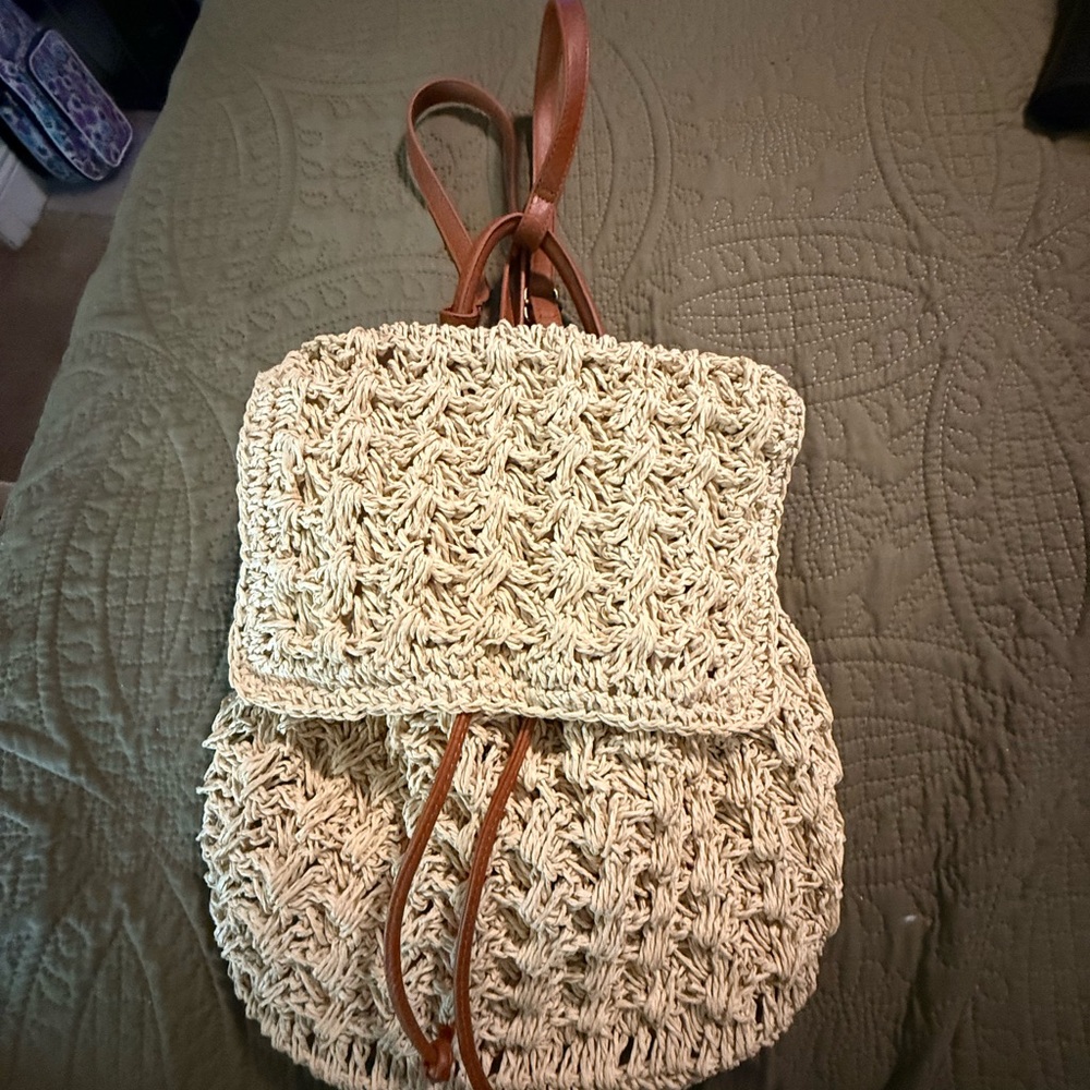 Crochet Drawstring Backpack | Boho Woven Backpack Purse